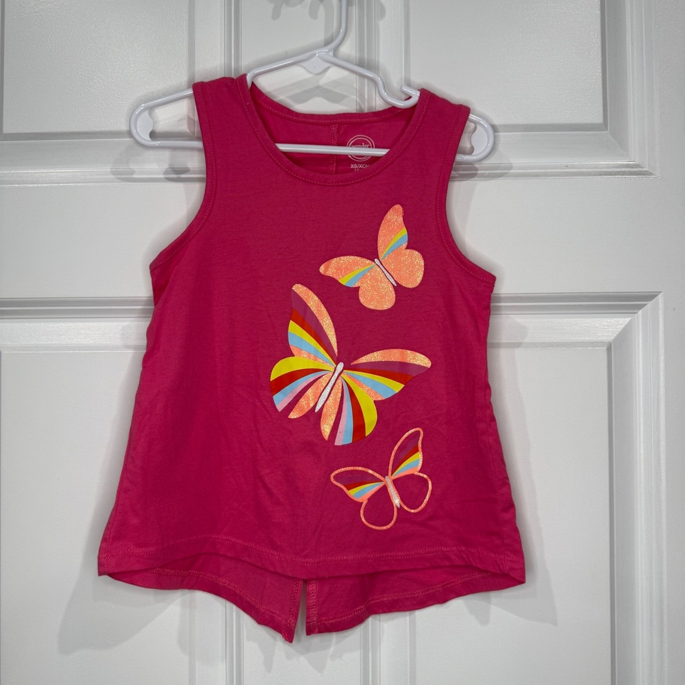 Wonder Nation Girls Pink Butterfly Rainbow Glitter Tank Top Size XS 4/5